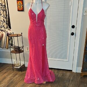 Elegant Pink Halter Evening Gown-X